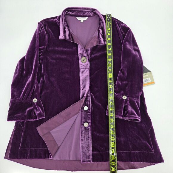 John Mark Button Up Down Shirt Womens Size S Purple Velvet Wire Collar Holiday - Picture 5 of 9